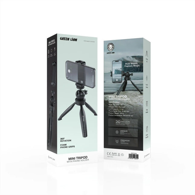 GREEN LION MINI TRIPOD WITH PHONE HOLDER - BLACK