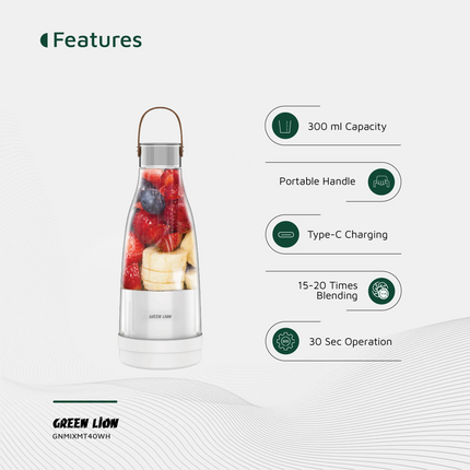 The Green Lion Mixmate 300ML Portable Juicer is designed to be compact and efficient and work as a blender for fresh and healthy drinks on the move. I