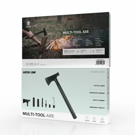 Green Lion Multi-Tool Axe is a rugged and powerful outdoor tool designed for survivalists, explorers, and outdoor enthusiasts. Constructed from a heav
