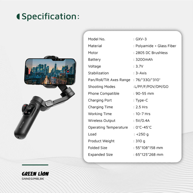 GREEN LION NEW YORK GIMBAL SMART FACE TRACKING - BLACK - Capture smooth, professional-quality videos effortlessly with the GREEN LION New York Gimbal Smart Face Tracking in sleek black