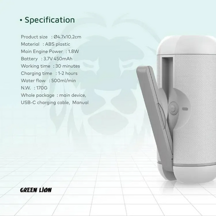 Your portable solution for personal hygiene is the Green Lion Electric Pocket Bidet. With a powerful water flow of 500 ml/min and a substantial 30 min