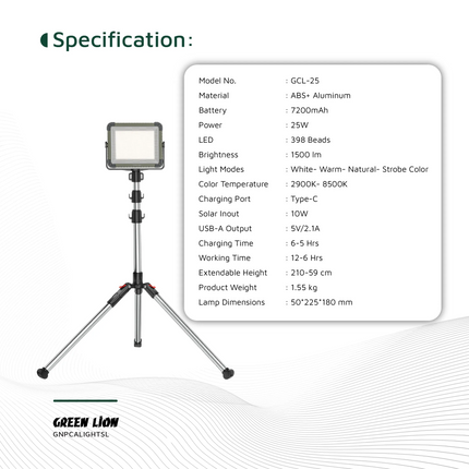 The Green Lion Solar Light, with a 7200mAh battery and power output of 25W, is a handy option for camping trips. The Aluminum and acrylonitrile butadi