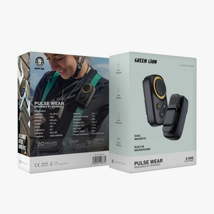 The Green Lion Pulse Wear Wearable BT Speaker is compact and high-performance audio intended for easy on-the-go convenience. Constructed from tough AB