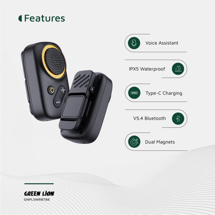 The Green Lion Pulse Wear Wearable BT Speaker is compact and high-performance audio intended for easy on-the-go convenience. Constructed from tough AB