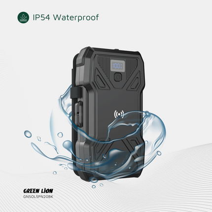 GREEN LION SOLAR 5-PANEL 20000MAH POWER BANK PD20W - BLACK - Stay charged anywhere with the GREEN LION Solar 5-Panel Power Bank in sleek black