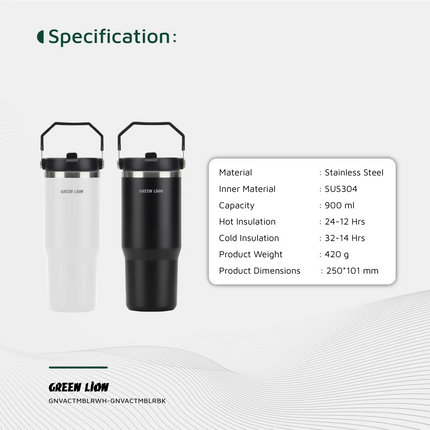 The Green Lion Vacuum Tumbler 900ml is the best, high-quality solution for keeping beverages at the required temperature. This tumbler is made of dura