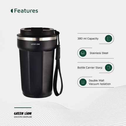 The Green Lion Vacuum Mug 380mL-Excellent, stylish, and practical, ready to accompany your daily hydration. The exterior is made of high-quality stain