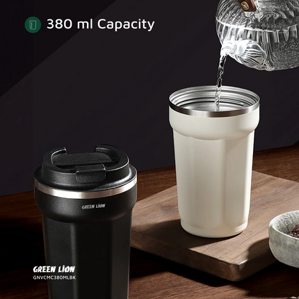 The Green Lion Vacuum Mug 380mL-Excellent, stylish, and practical, ready to accompany your daily hydration. The exterior is made of high-quality stain
