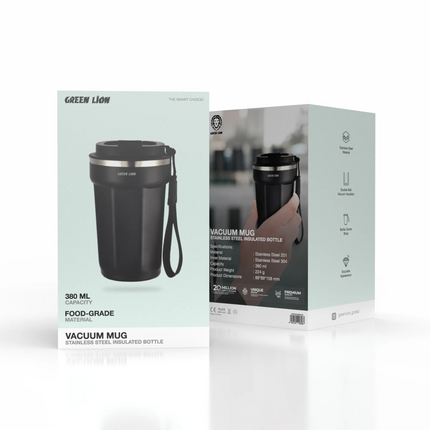 The Green Lion Vacuum Mug 380mL-Excellent, stylish, and practical, ready to accompany your daily hydration. The exterior is made of high-quality stain