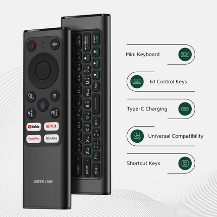 The Green Lion Wireless Remote Pro with Keyboard and Mouse combines functionality and convenience in one sleek device. Constructed using a durable alu
