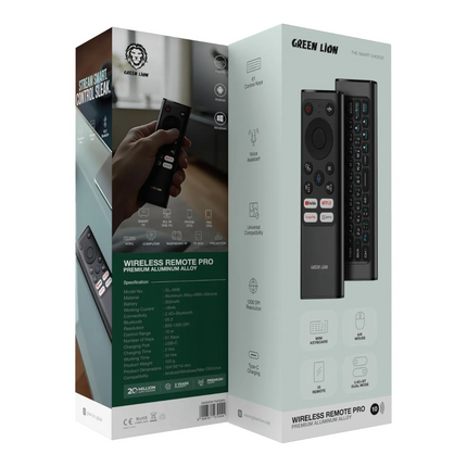 The Green Lion Wireless Remote Pro with Keyboard and Mouse combines functionality and convenience in one sleek device. Constructed using a durable alu