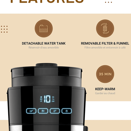 LePresso 1.2L 10 Cup Grinding Coffee Machine with Warming Base BS plug - Clix