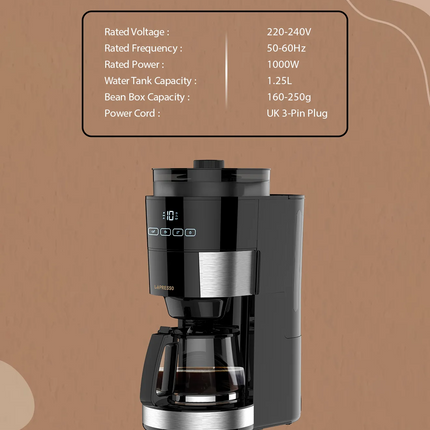 LePresso 1.2L 10 Cup Grinding Coffee Machine with Warming Base BS plug - Whether you looking to serve a large group of people or simply want to enjoy a .