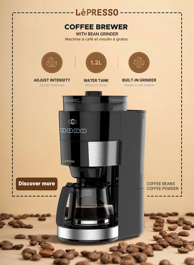 LePresso 1.2L 10 Cup Grinding Coffee Machine with Warming Base BS plug - Whether you looking to serve a large group of people or simply want to enjoy a .