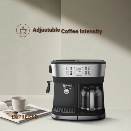 Start your day off ideally with the LePresso Dual Brew Drip Coffee &amp; Espresso in stylish Black. This versatile coffee maker melds drip coffee conv