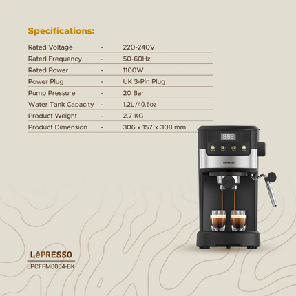The Lepresso Suprema Espresso Machine is for coffee lovers who demand the level of quality at home that a barista would deliver. The 1100 watts of pow