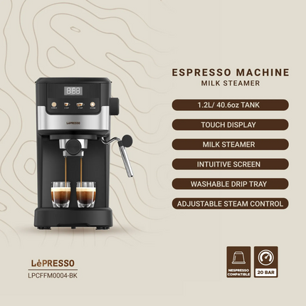 The Lepresso Suprema Espresso Machine is for coffee lovers who demand the level of quality at home that a barista would deliver. The 1100 watts of pow