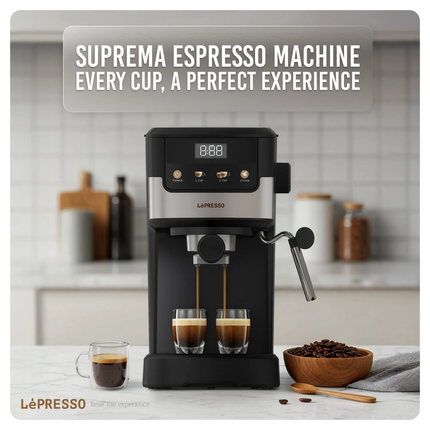 The Lepresso Suprema Espresso Machine is for coffee lovers who demand the level of quality at home that a barista would deliver. The 1100 watts of pow