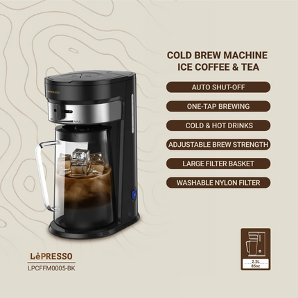LePresso Cold Brew Machine Ice Coffee & Tea - The LePresso Cold Brew Machine offers both hot and chilled beverages with ease