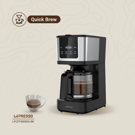 The LePresso Rich Brew Coffee Machine combines convenience and style with its interactive touch display and practical
  Features
  . Designed to brew 