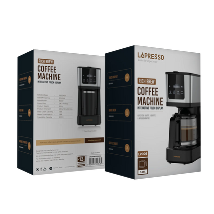 The LePresso Rich Brew Coffee Machine combines convenience and style with its interactive touch display and practical
  Features
  . Designed to brew 