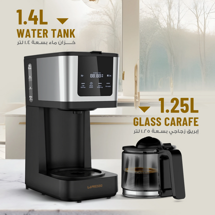 The LePresso Rich Brew Coffee Machine combines convenience and style with its interactive touch display and practical
  Features
  . Designed to brew 