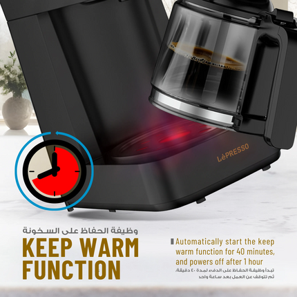 The LePresso Rich Brew Coffee Machine combines convenience and style with its interactive touch display and practical
  Features
  . Designed to brew 