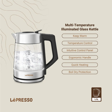 LEPRESSO 1.7L GLASS KETTLE 2200W - BLACK