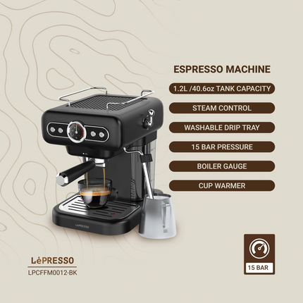 LePresso Retro Espresso Boiler Machine Gauge and Milk Steamer - The LePresso Retro Espresso Boiler Machine with Gauge and Milk Steamer provides barista-quality espr...