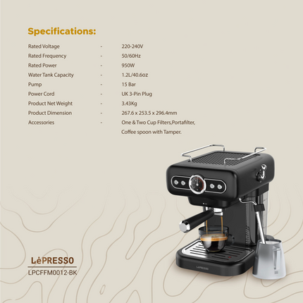 LePresso Retro Espresso Boiler Machine Gauge and Milk Steamer - The LePresso Retro Espresso Boiler Machine with Gauge and Milk Steamer provides barista-quality espr...
