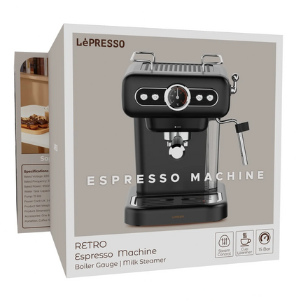 LePresso Retro Espresso Boiler Machine Gauge and Milk Steamer - The LePresso Retro Espresso Boiler Machine with Gauge and Milk Steamer provides barista-quality espr...