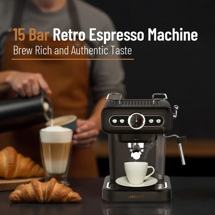LePresso Retro Espresso Boiler Machine Gauge and Milk Steamer - The LePresso Retro Espresso Boiler Machine with Gauge and Milk Steamer provides barista-quality espr...