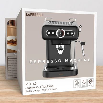 LePresso Retro Espresso Boiler Machine Gauge and Milk Steamer - The LePresso Retro Espresso Boiler Machine with Gauge and Milk Steamer provides barista-quality espr...