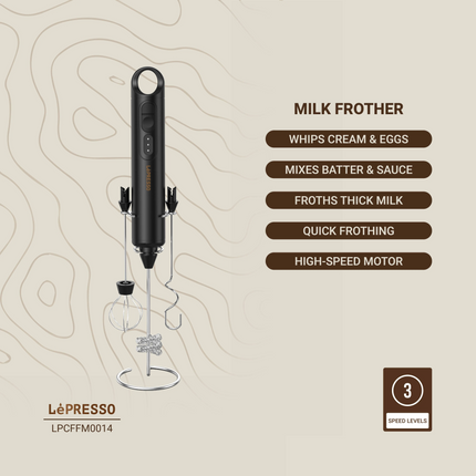 The LePresso 3-in-1 Frother is a versatile kitchen tool to enhance culinary creations. With its ability to mix batter and sauces, this frother offers 
