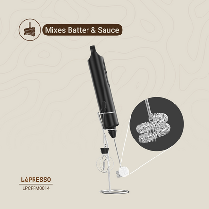 The LePresso 3-in-1 Frother is a versatile kitchen tool to enhance culinary creations. With its ability to mix batter and sauces, this frother offers 