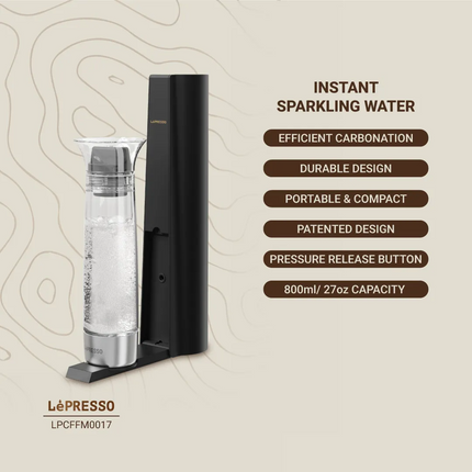 Lepresso Carbonator Instant Sparkling Water is a stylish and contemporary machine that converts ordinary water to refreshing sparkling water in second