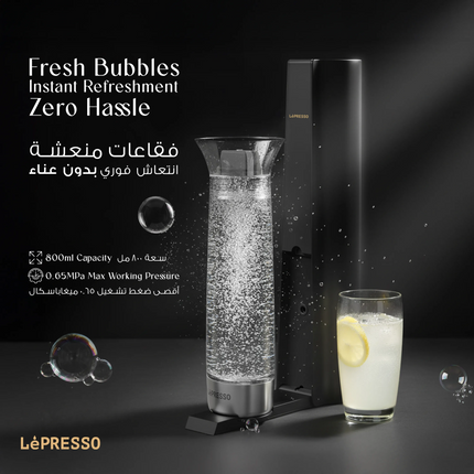 Lepresso Carbonator Instant Sparkling Water is a stylish and contemporary machine that converts ordinary water to refreshing sparkling water in second