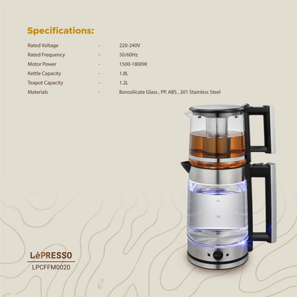 Get the best blend of elegance and functionality with the Lepresso Turkish Tea Glass Kettle. Designed for any kind of tea lover, it
  Features
  a bor