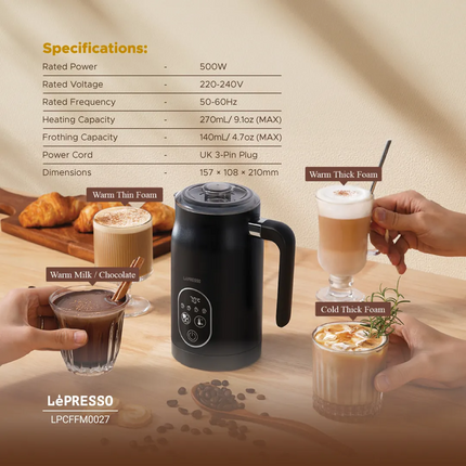The Lepresso Four Froth Milk Frother is the perfect combination of efficiency and versatility, enabling one to provide high-class coffee froths at hom