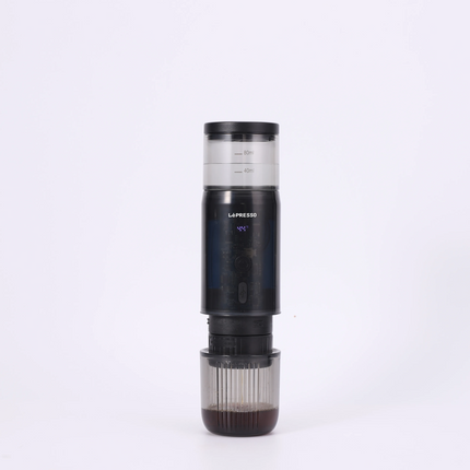 Black and transparent coffee maker with 'La Presso' branding on a white background