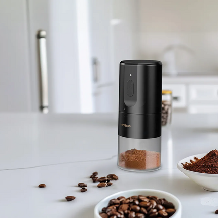 Now enjoy your barista-quality coffee wherever you want using the LePresso Portable Coffee Conical Grinder espresso machine in sleek black. This compa