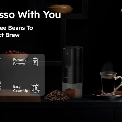 Now enjoy your barista-quality coffee wherever you want using the LePresso Portable Coffee Conical Grinder espresso machine in sleek black. This compa