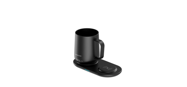 LEPRESSO HEATED MUG 12OZ WITH WIRELESS CHARGING PAD - BLACK