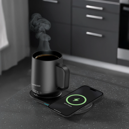 LEPRESSO HEATED MUG 12OZ WITH WIRELESS CHARGING PAD - BLACK