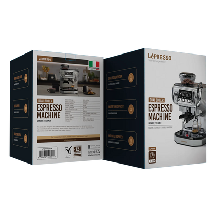 The Lepresso Dual Boiler Espresso Machine is a premium coffee machine for home baristas and coffee connoisseurs. With a high-powered 2672W heating ele