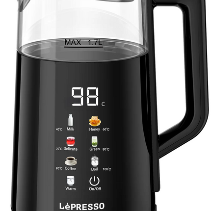 The Black LePresso Electric Window Kettle with Multi-Temperature Display is perfect in functionality and style, and it is an excellent experience whil