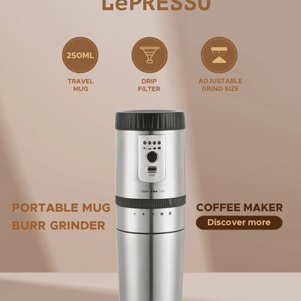 ماكينة تحضير القهوة المحمولة LePresso المزودة بكوب وطاحونة مخروطية