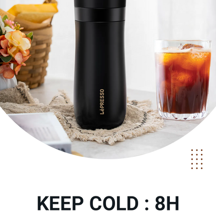 Enjoy a hot brewed coffee with Lepresso Insulated Mug with French Press. The mug capacity is 320ml, and the interior design crafted with dual layers o