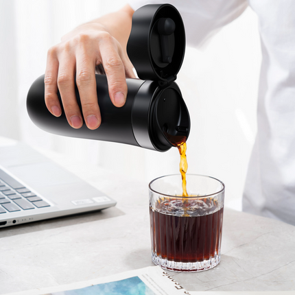 Enjoy a hot brewed coffee with Lepresso Insulated Mug with French Press. The mug capacity is 320ml, and the interior design crafted with dual layers o