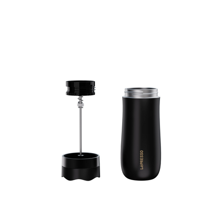 Enjoy a hot brewed coffee with Lepresso Insulated Mug with French Press. The mug capacity is 320ml, and the interior design crafted with dual layers o